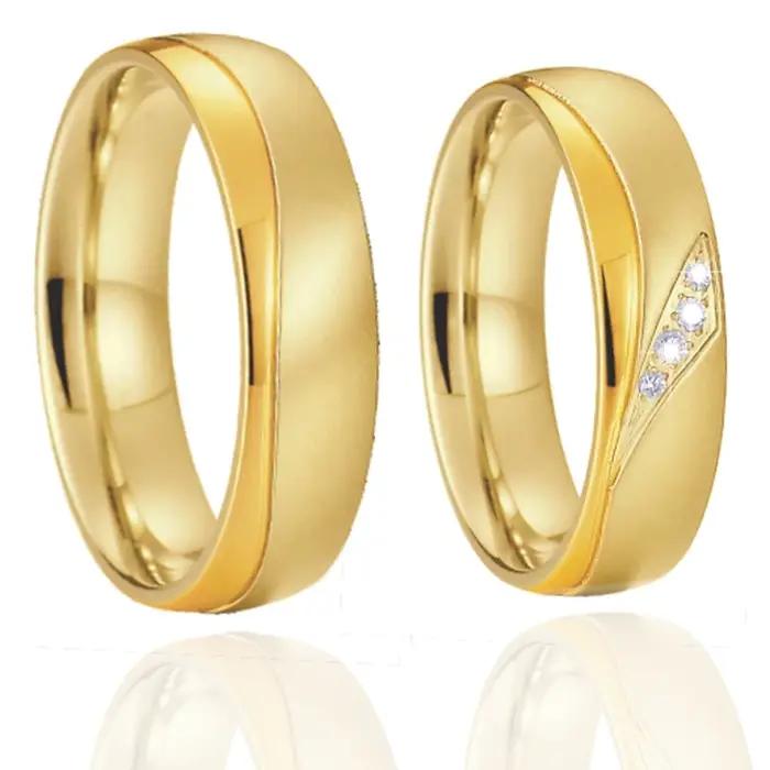 Anneau de mariage en acier inoxydable plaqué or rose pour homme et femme, alliances de fiançailles, mariage et anniversaire, zirconium blanc, largeur 6mm, classique et élégant