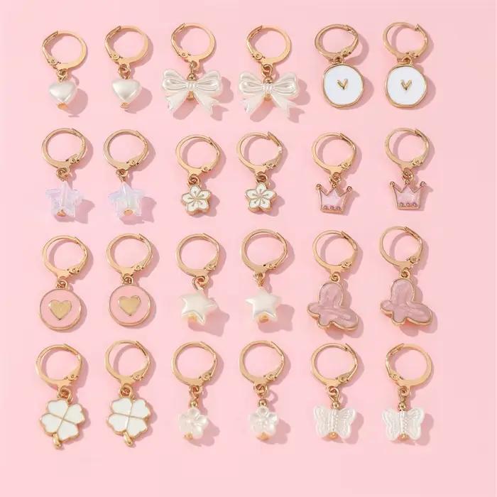 Boucles d'oreilles en alliage de fer motif cœur papillon et fleur pour femmes élégantes et romantiques occasions quotidiennes et spéciales