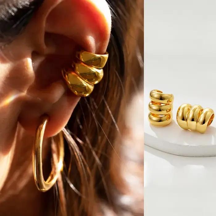 Manchette d'oreille plaquée or carillon pour femme