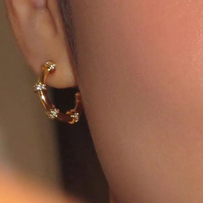 Boucles d'oreilles créoles en bambou plaqué or 18 carats pour femmes
