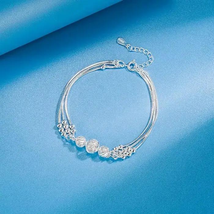 Bracelet en argent sterling 925 exquis avec perles pour femme