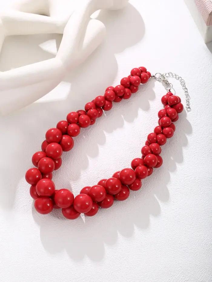 Collier de corail rouge en résine superposée à double couche de style bohème pour femmes, bijoux à l