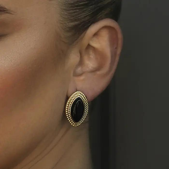 Youthway luxe Onyx cheval oeil boucles d'oreilles pour femmes plaqué or en acier inoxydable bijoux cadeau à la mode