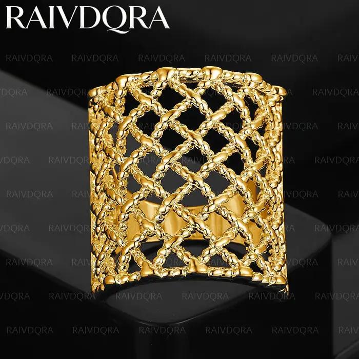 Bague en maille tissée plaquée or 18 carats bijou unisexe à la mode pour parties et occasions spéciales cadeau d'anniversaire alliance de mariage or jaune durable