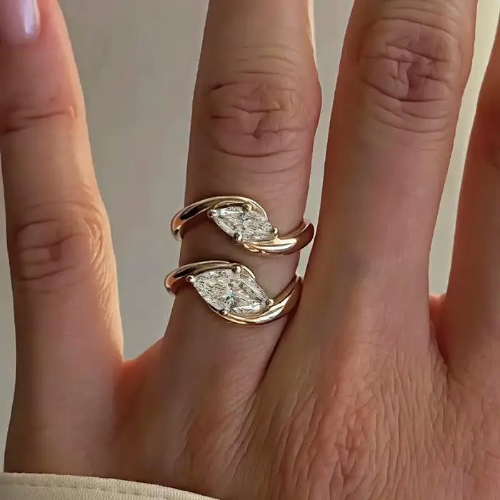 Bague de fiançailles en Moissanite taille Marquise 1/2CT