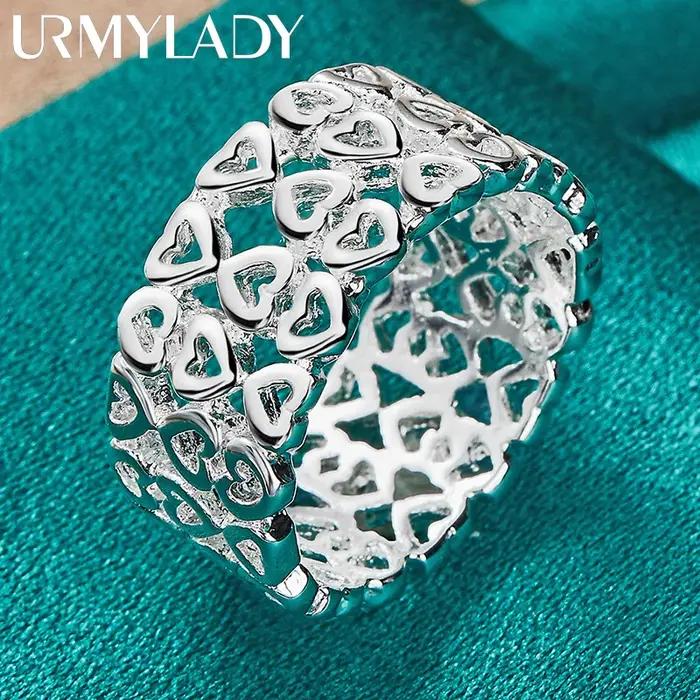 URMYLADY Coeur creux en argent sterling 925 7-10 # Bague pour femmes