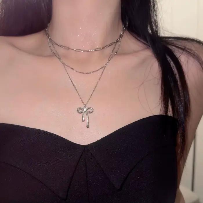 Collier pendentif Chic avec nœud papillon pour femmes, accessoire d'été de Style doux et Cool, chaîn