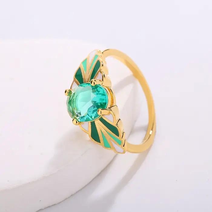 Bague en or 18 carats exquise pour femmes - Bijoux en émail faits à la main de haute qualité