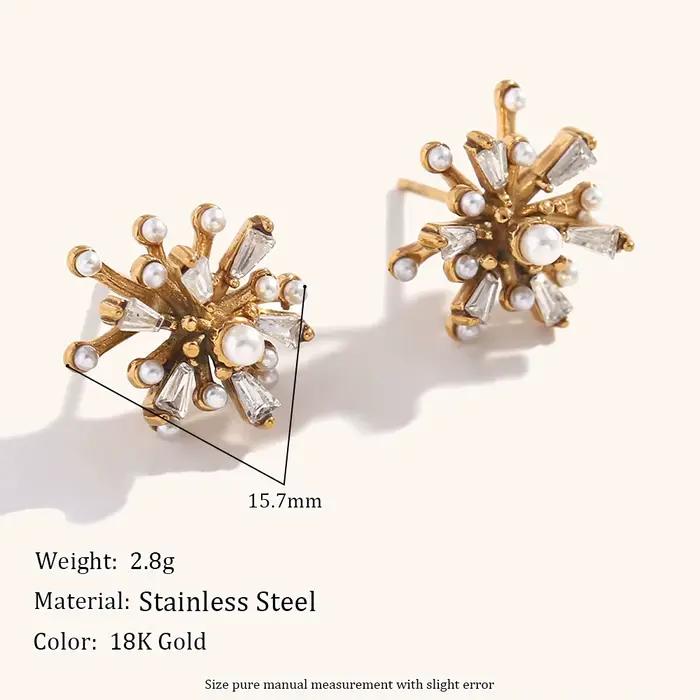 Boucles d'oreilles hip-hop en acier inoxydable plaqué or avec perles et zircone cubique pour femmes style classique occasions spéciales