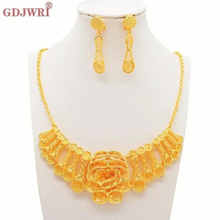 Bijoux indiens de luxe, boucles d'oreilles, collier, ensembles de bijoux pour femmes, couleur or de dubaï, fête de mariage éthiopien africain, nouvelle collection
