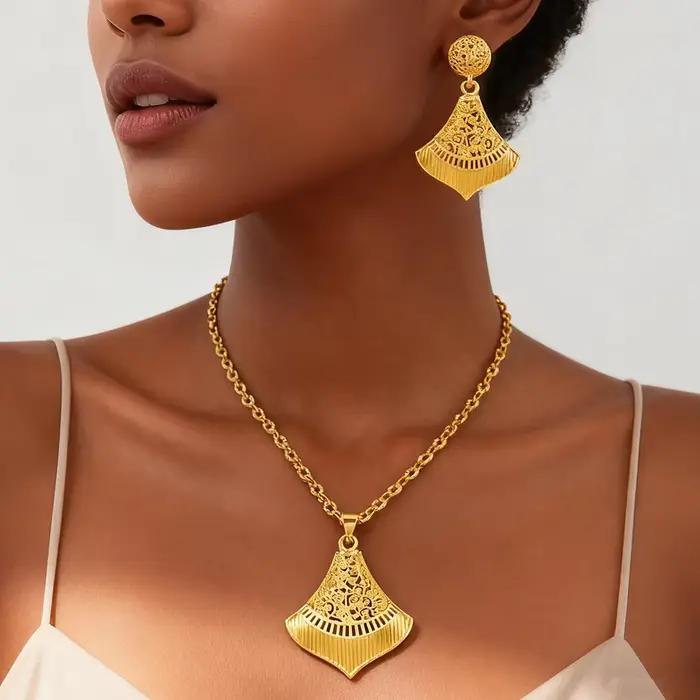 Parure de bijoux en acier inoxydable plaqué or pour femme