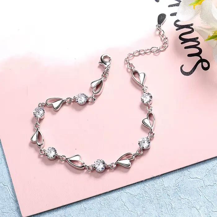 Vehong-Bracelet d'amour en argent regardé S925 avec cristal pour femme