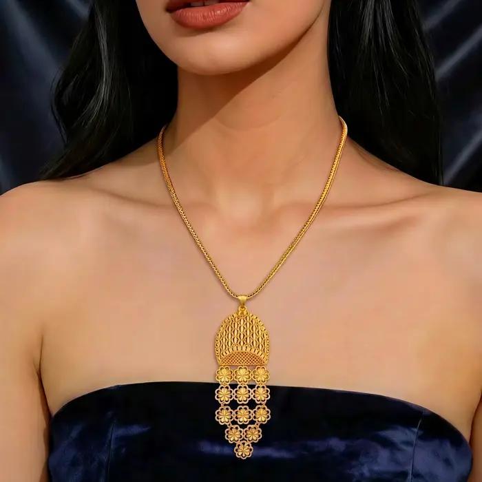 Ensemble de bijoux plaqué or africain, collier long et boucles d'oreilles pour femmes, style Dubai, Inde, Nigéria, pour mariage, fête ou cadeau