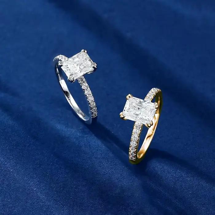 Rrjzz – bague de fiançailles en zircone cubique pour femmes, coupe rayonnante, plaqué or 14 carats, argent, mariée, mariage, diamant de laboratoire CZ, bijoux cadeau