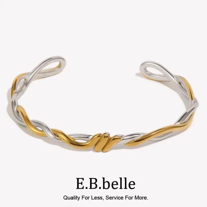 Bracelet en acier inoxydable 316L couleur or pur à nœuds et lignes pour femme