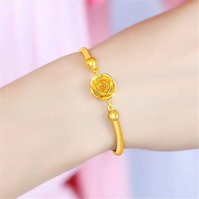 Bracelet Rose couleur or véritable 18 KT pour femmes