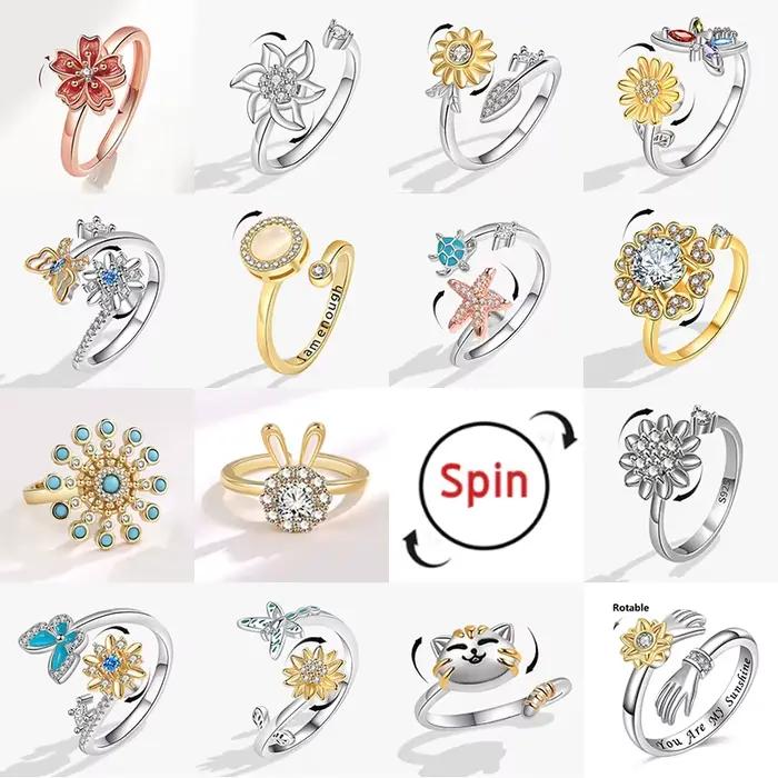 Bague de cocktail SMJEL avec motif daisy flower pour gestion du stress, pour femmes, occasions spéciales et soirées