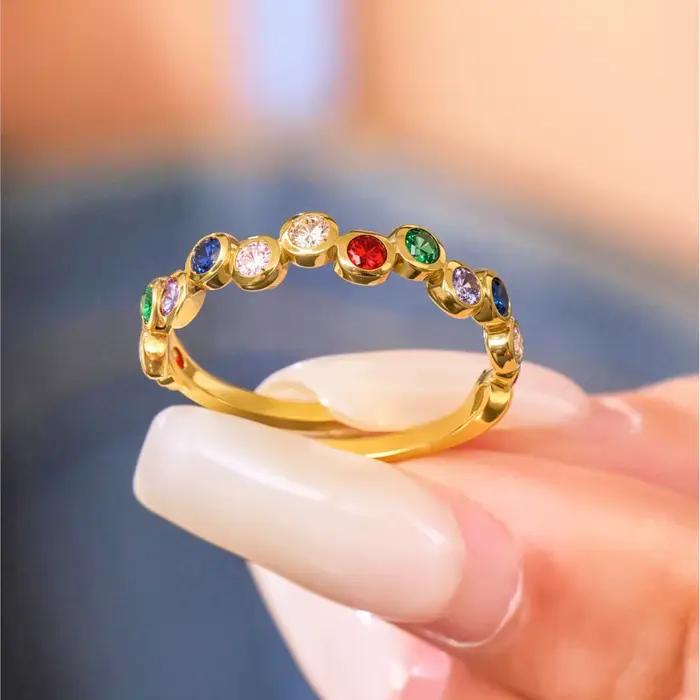 Bagues bohémiennes réglables en acier inoxydable plaqué or 18 carats incrustées de zircon multicolore pour femmes occasions spéciales