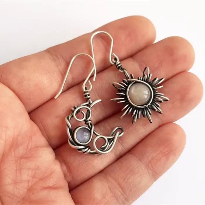 Boucles doreilles bohemian soleil lune argent vintage femmes occasion speciale mariage anniversaire soirée daily wearing
