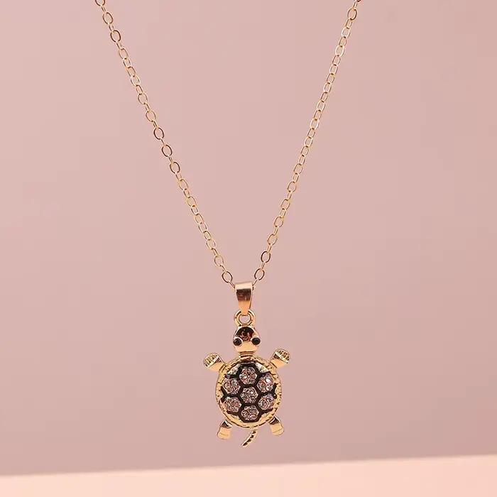 Collier tortue en cristal de dessin animé pour femmes et filles, bijoux de décoration de fête, Festi