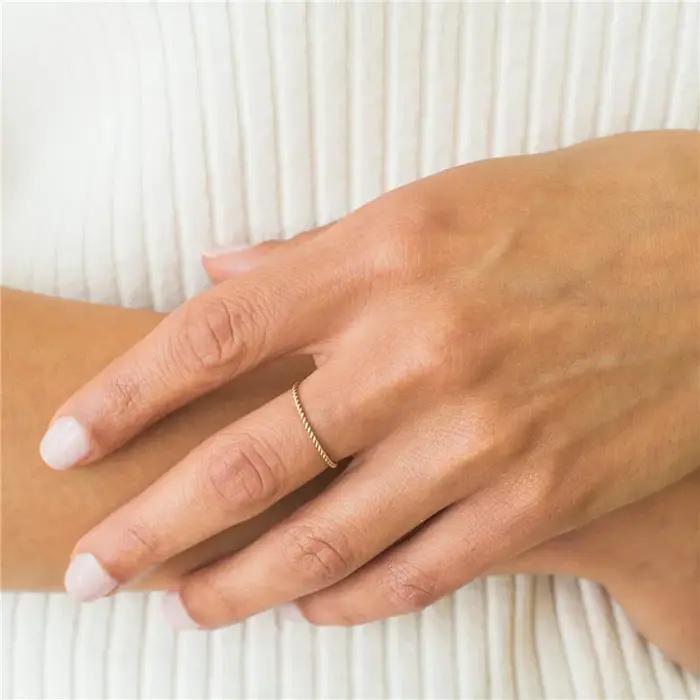 14K or rempli tressé empilable Bague minimalisme bijoux Anillos Mujer bohème