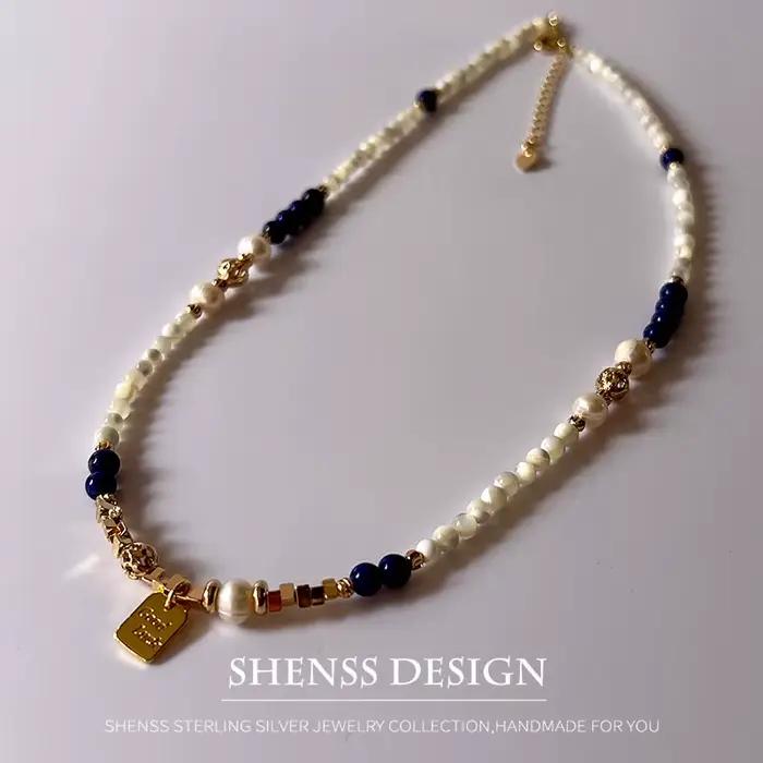 Collier pendentif en cuivre plaqué or 14 carats, perle d'eau douce naturelle, coquillage, pierre naturelle
