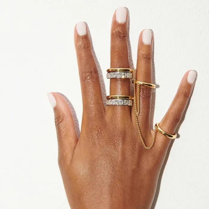 Bague de phalange pour femme en acier inoxydable plaqué or 18 carats PVD