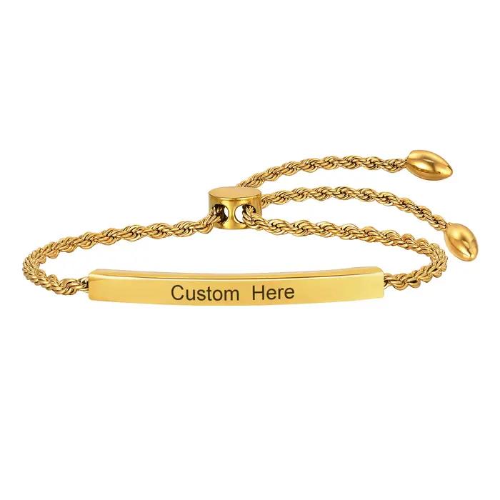 Bracelet personnalisable en acier inoxydable pour femmes avec nom et date gravés cadeau occasion spéciale torsadé ajustable
