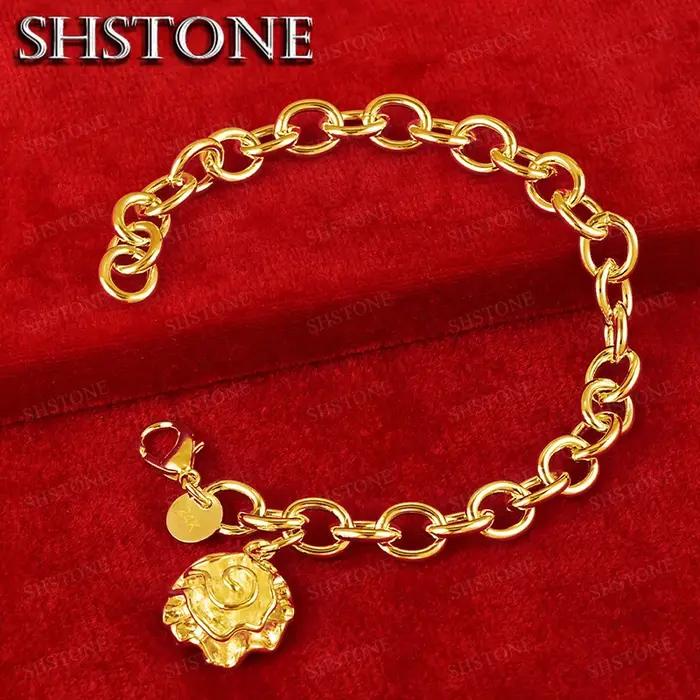 Bracelet à chaîne avec pendentif fleur rose en or 18 carats pour femmes