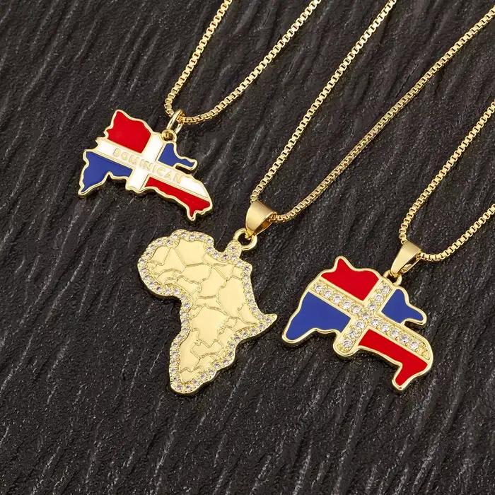 Collier en zircone cubique avec pendentif drapeau dominicain pour femmes et hommes style ethnique cadeau occassions spéciales