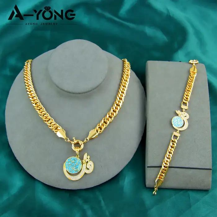 Bracelet Italien et Collier Cubain Plaqués en Or 24 Carats pour Femme Occasions Spéciales Bijoux de Fête Punk de Luxe