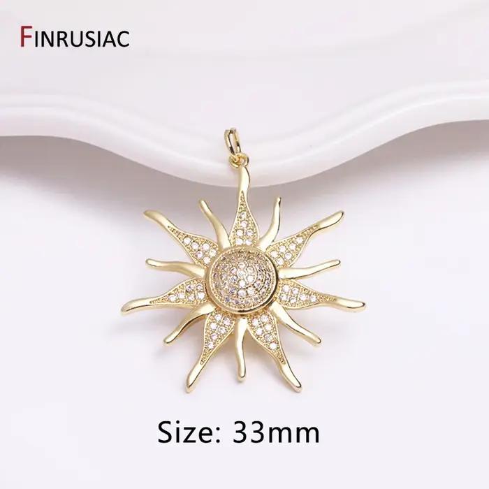 Breloques soleil rondes plaquées or 14K
