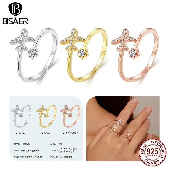 BISAER 100% 925 argent Sterling mignon teckel anneau pour les femmes 14K plaqué or Pet bande réglable fête bijoux de mode 4 couleurs
