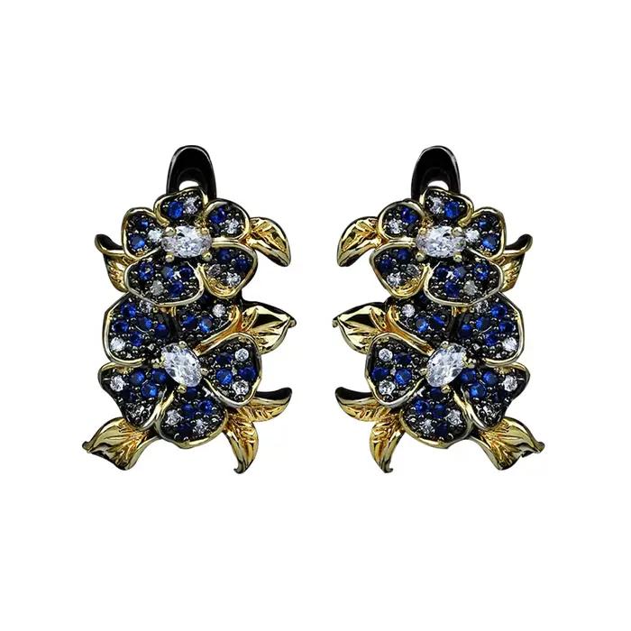 Ensemble de bijoux créatifs pour femmes, boucles d'oreilles, bague, fleur, or noir, élégant, fin, bijoux de mariage, plaqué or