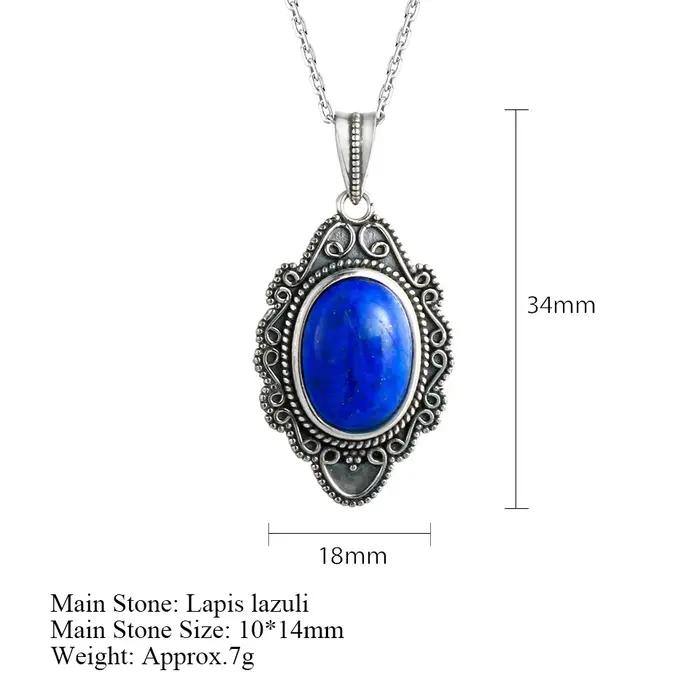 Collier en argent sterling 925 pendentifs ovales vintage lapis lazuli bijoux pour femmes cadeaux d'anniversaire de fête bijoux fins occasions spéciales