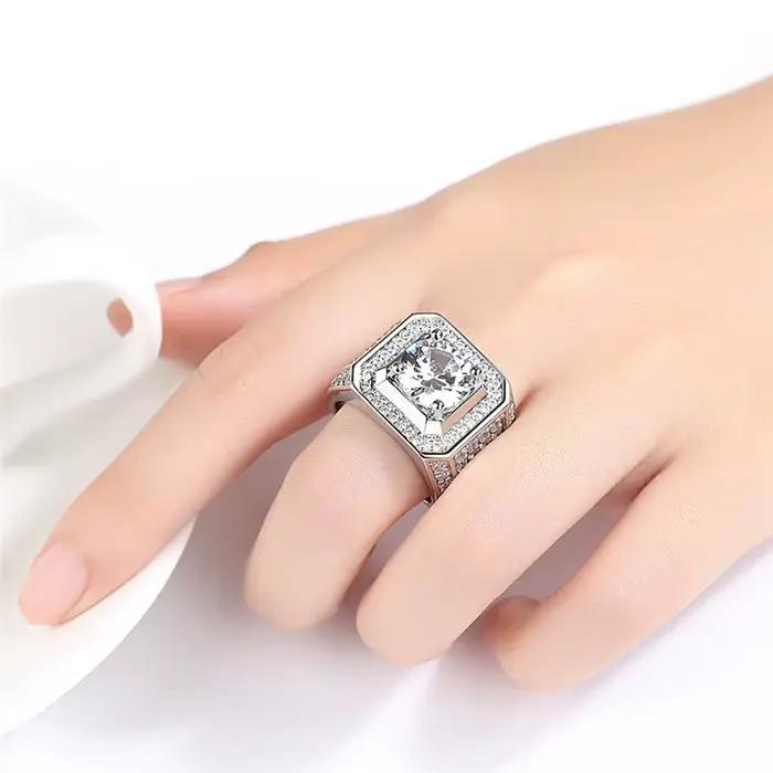 Bagues CC pour hommes, bijoux luxueux, marié, fiançailles, mariage, plaqué argent, zircone cubique, bague ronde, livraison directe CC804