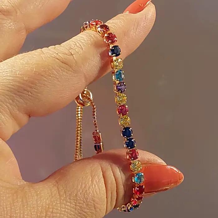 Bracelets de Tennis multicolores réglables pour femmes, bijoux de mariage arc-en-ciel, breloque en Zircon coloré, chaîne à main, DZH043
