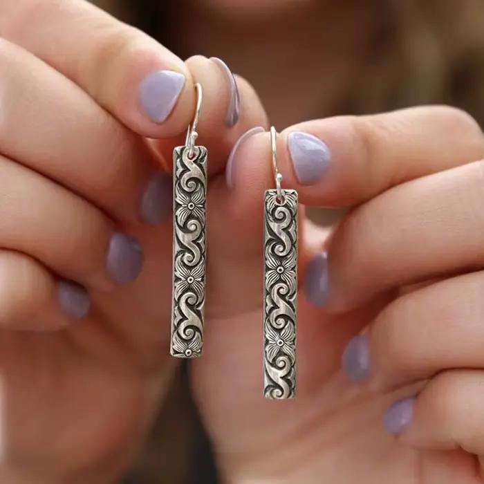 Boucles d'oreilles en argent Sterling 925 pour femmes, boucles d'oreilles géométriques rétro, bijoux à la mode, cadeau de fête, de mariage, pendientes