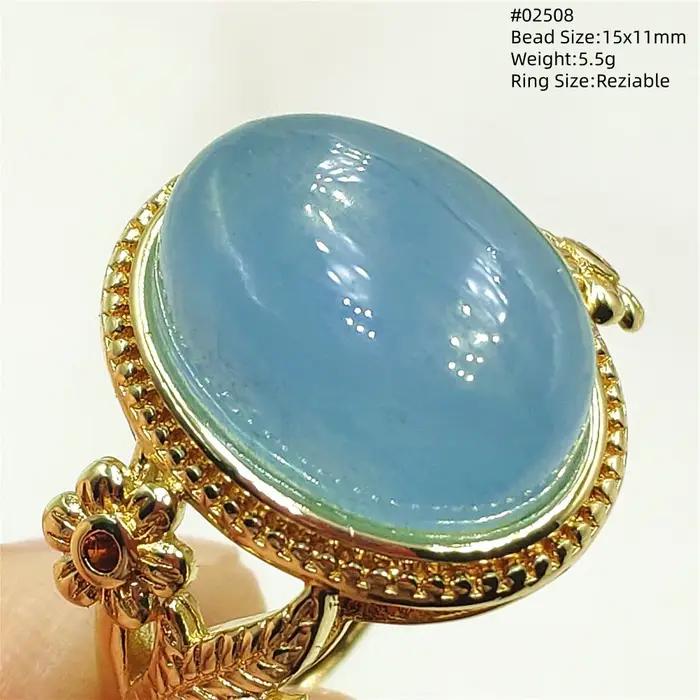 Bague brésilienne réglable avec perles d'aigue-marine bleue naturelle pour femme, bijoux ovales en argent regardé 925, Uto AAA