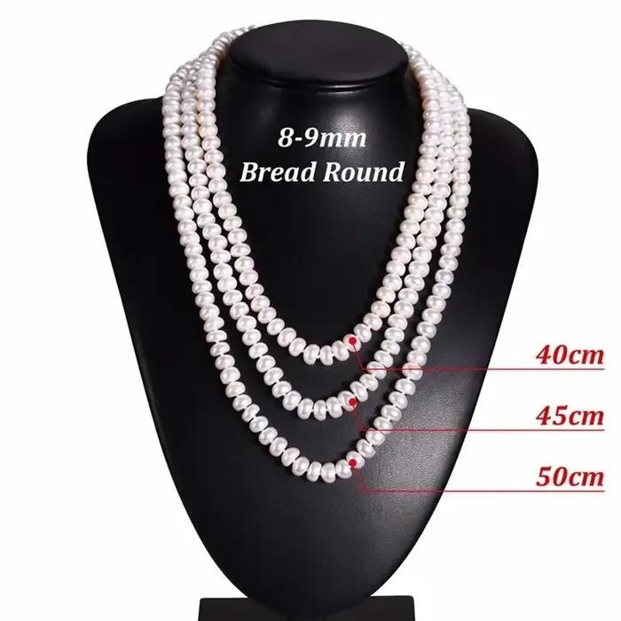 Collier de perles d'eau douce naturelles blanches pour femmes 8-9mm