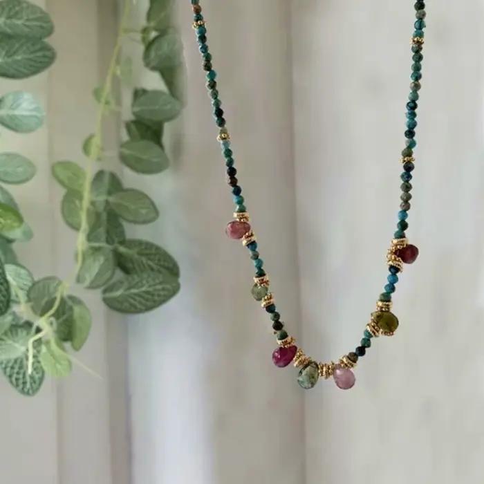 Collier de perles Vintage Lapis Lazuli, pendentif en Zircon, pendentif bohème multicouche, bijoux faits à la main