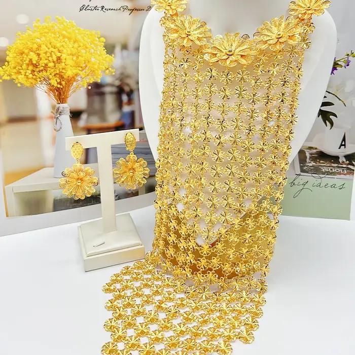 Ensemble de bijoux pour femmes arabes, collier tendance, boucles d'oreilles à pampilles, couleur or,