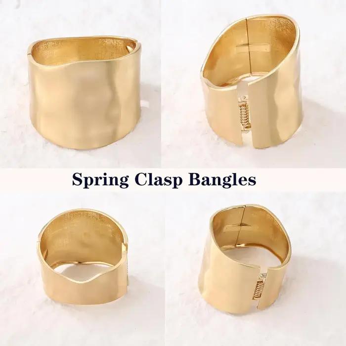 Bracelets en alliage de zinc plaqués or 14 carats pour femmes, style moderne et élégant, parfait pour les occasions spéciales et les cadeaux, bracelet de manchette avec fermeture à charnière, adaptable à toutes les tenues
