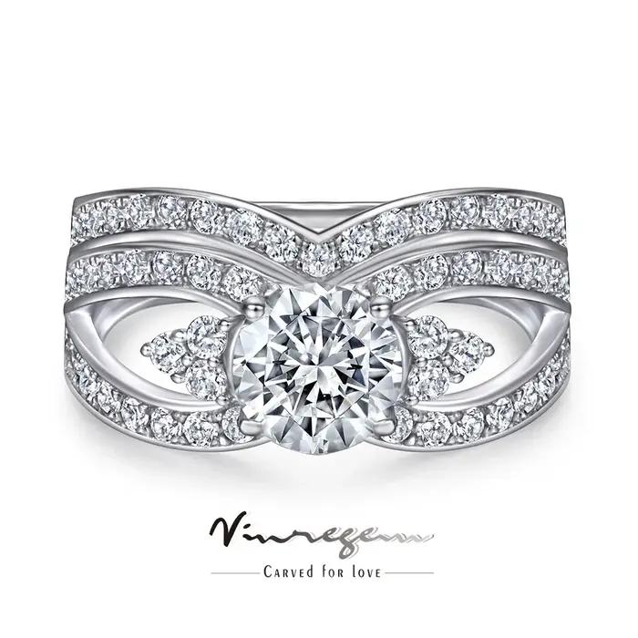 Vinregem 1.2 CT coupe ronde laboratoire créé saphir gemmes mariage bague de fiançailles ensembles 2 pièces 925 en argent Sterling bijoux fins en gros