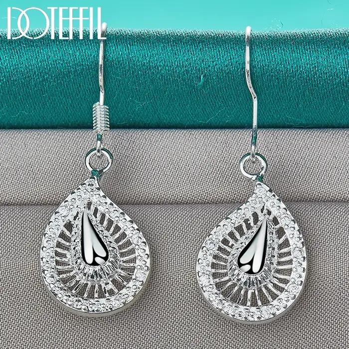DOTEFFIL 925 en argent Sterling gouttelettes d'eau goutte boucle d'oreille pour les femmes de mariage fiançailles bijoux de fête