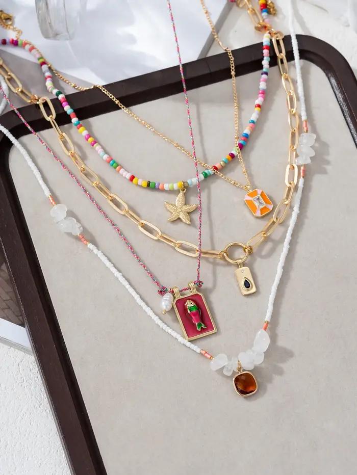 Collier pour femmes-pendentif superposé plaqué or 18 carats