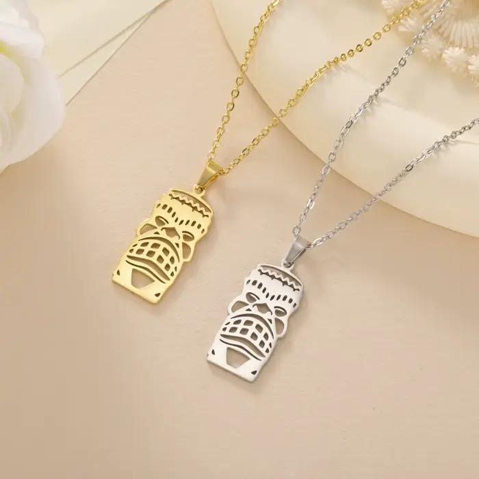 Unift Collier Tiki Hawaïen en Acier Inoxydable pour Femme et Homme, Bijou Ethnique Classique, Amulette de Protection de Dieu