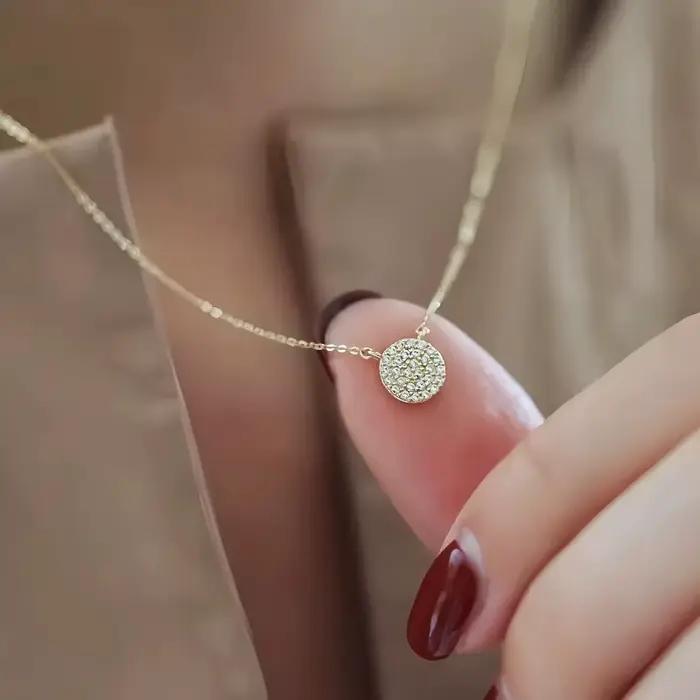 Collier rond ciel étoilé plaqué argent or 14 carats pour femme, chaîne de clavicule de luxe légère à la française