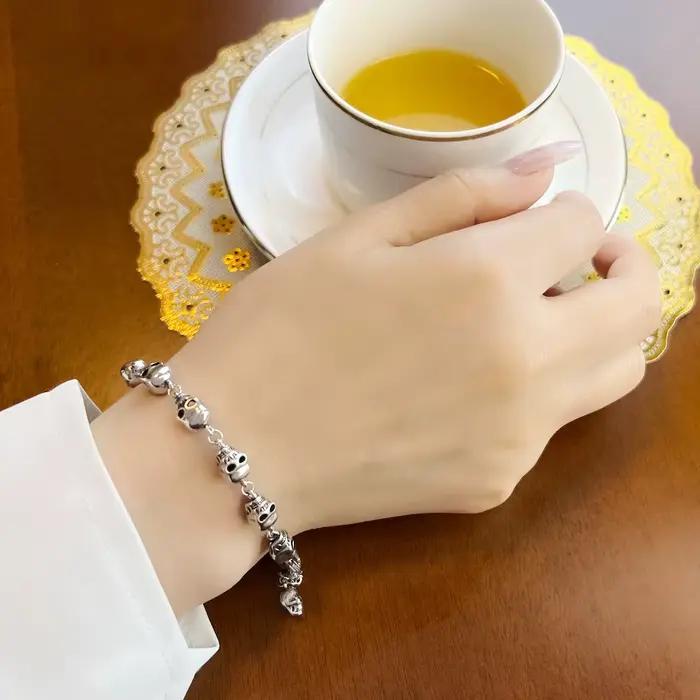 Bracelets Punk en argent Sterling 925 pour hommes et femmes, chaîne à maillons, tête de mort, bijoux de rue, cadeaux européens