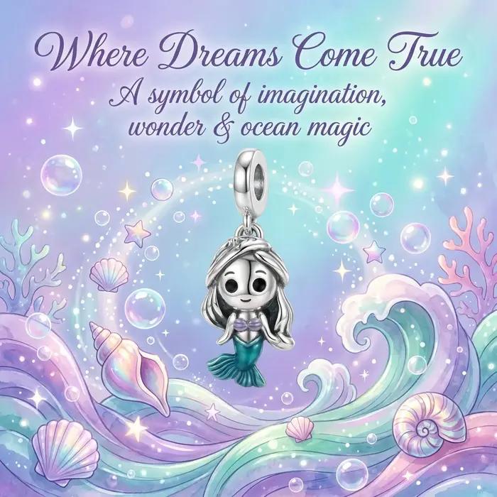 Pendentif Ariel Sirène en argent S925 avec émail bleu